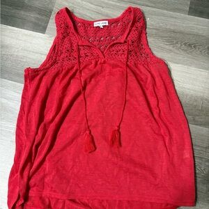 Red Relaxed Tie Front Tank Top